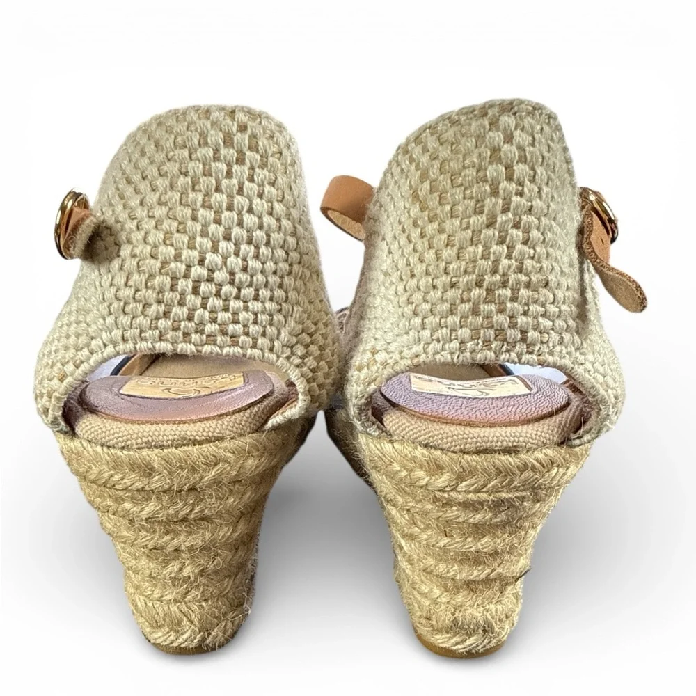 Kanna Women's Ankle Strap Wedge Espadrille 4207 Sandal Blue Suede Tan Sz 39 / 8